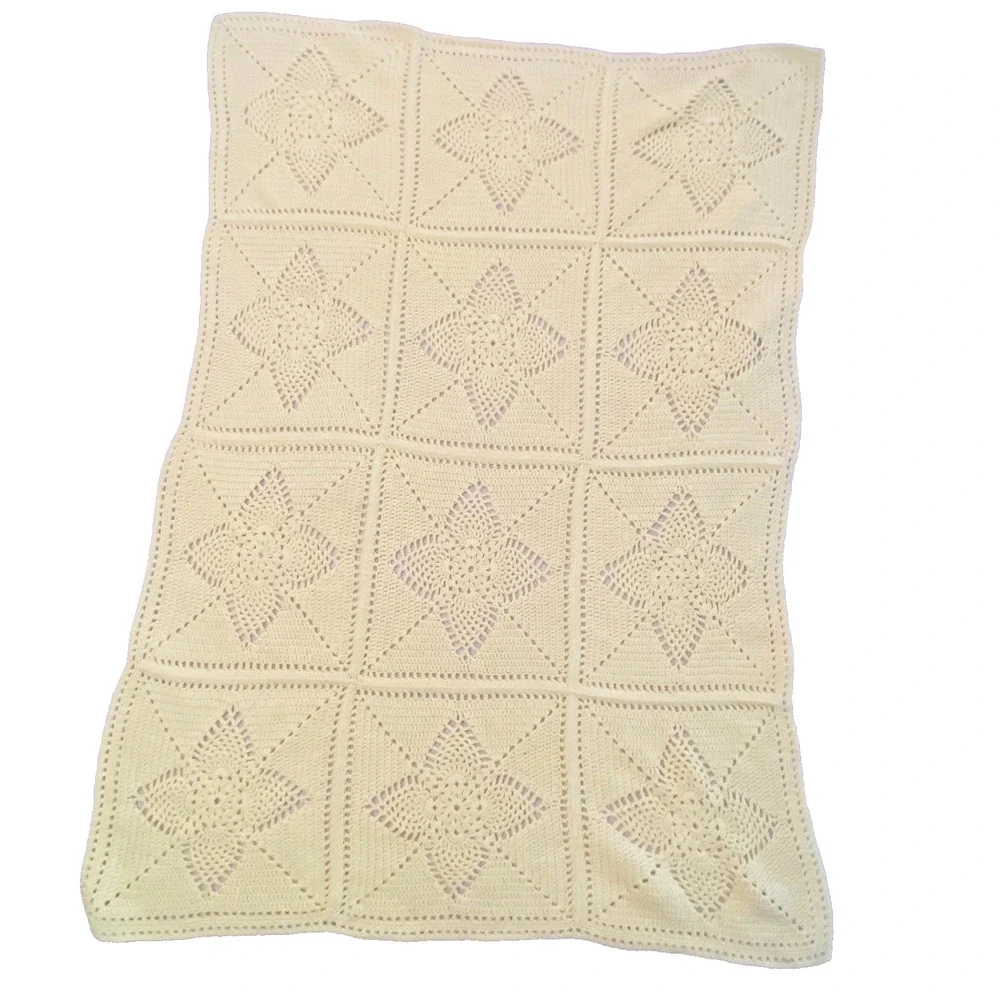 Handmade Crochet Baby Afghan Blanket Pale Yellow 47